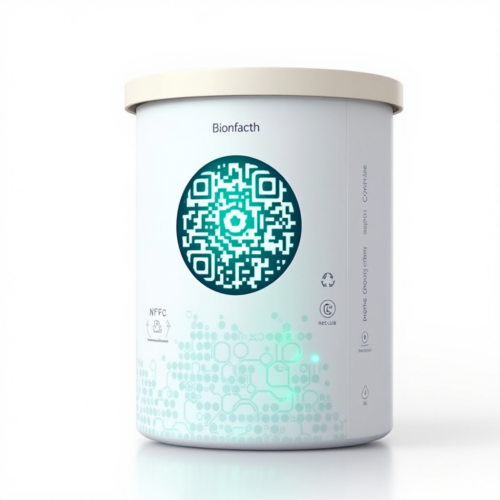 Composição futurista de embalagens inteligentes e sustentáveis, mostrando tecnologias como sensores NFC, realidade aumentada, automação robótica, embalagens a vácuo, economia circular e materiais bioplásticos. A imagem destaca a inovação e a sustentabilidade no setor de embalagens."